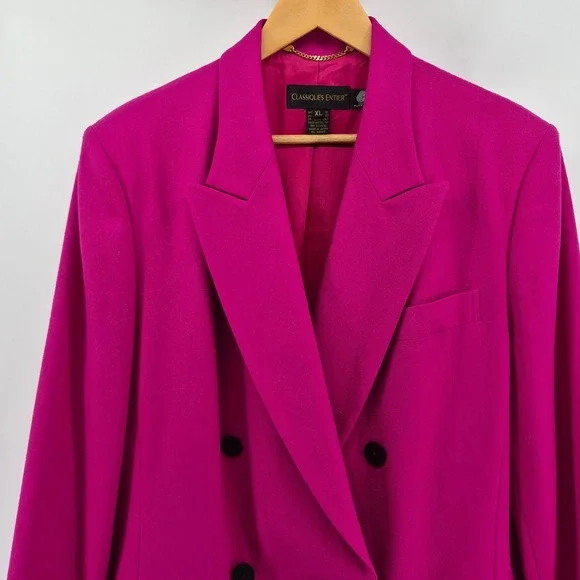 Vtg Classiques Entier Womens Pink Double Breasted Wool Blazer Oversized Size XL - Picture 2 of 13